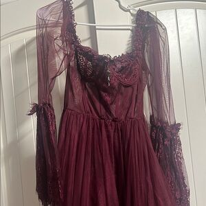 Red Sweetheart Bishop Sleeve Gown for Prom